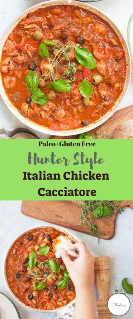 Hunter Style Italian Chicken Cacciatore - hearty Chicken stew made with Red wine,bell peppers, olives & tomatoes
