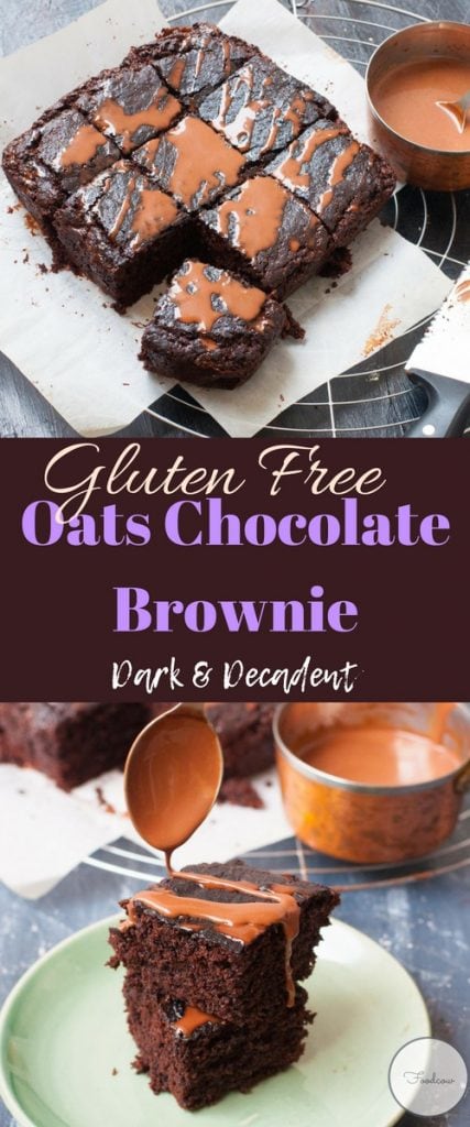 Dark and Decadent Chocolate Oats Brownies.The best Gluten Free Chocolate Brownie recipe made with 100% oatmeal.