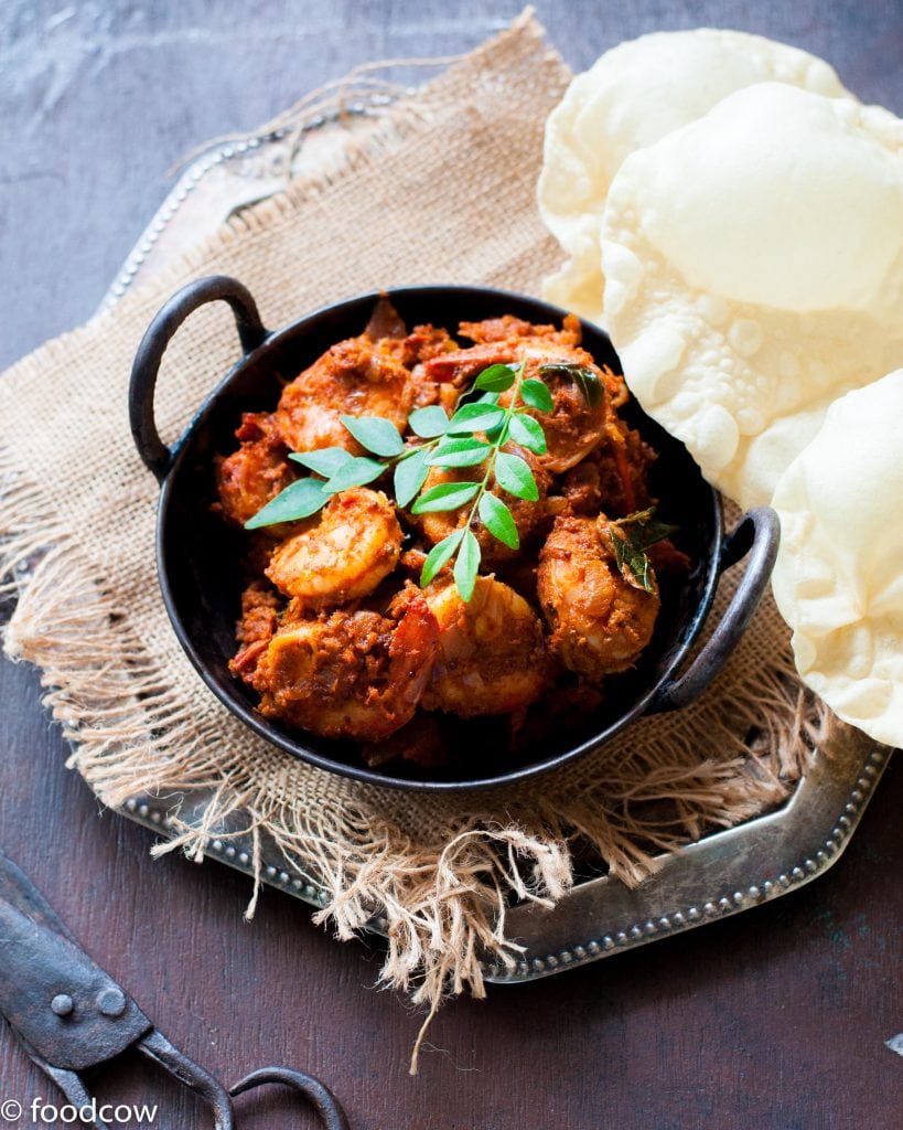 Mangalorean Prawn Sukka - A spicy, tangy Prawn roast from the west coast of india made with chillies,tamarind and fresh coconut.