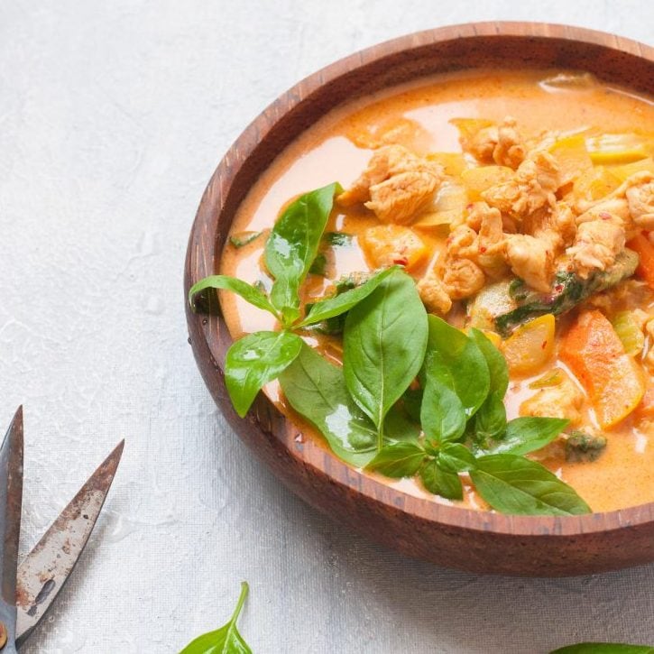 Thai Red Curry with Homemade Red Curry Paste - A spicy Coconut curry made with Red Chillies,Lemon Grass and Galangal.