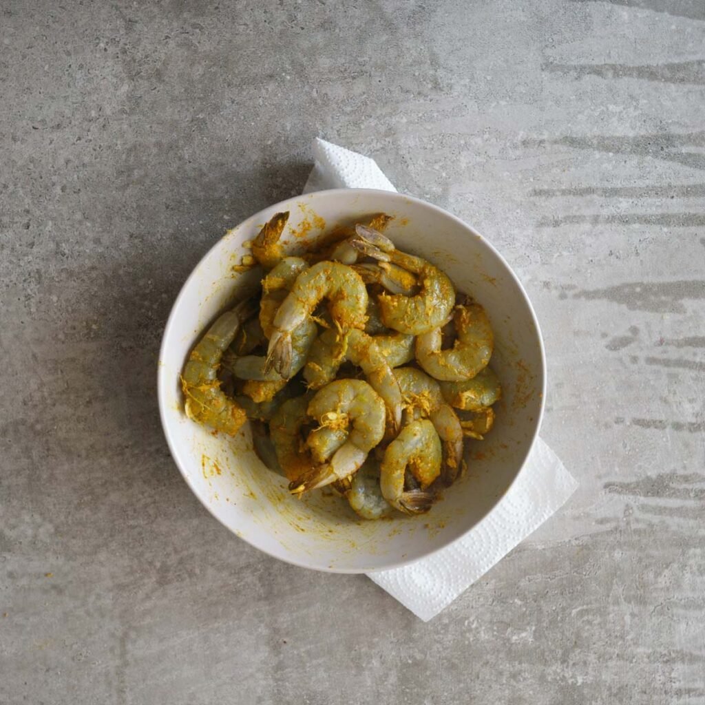 Shrimp marinated in turmeric, salt,garlic and ginger