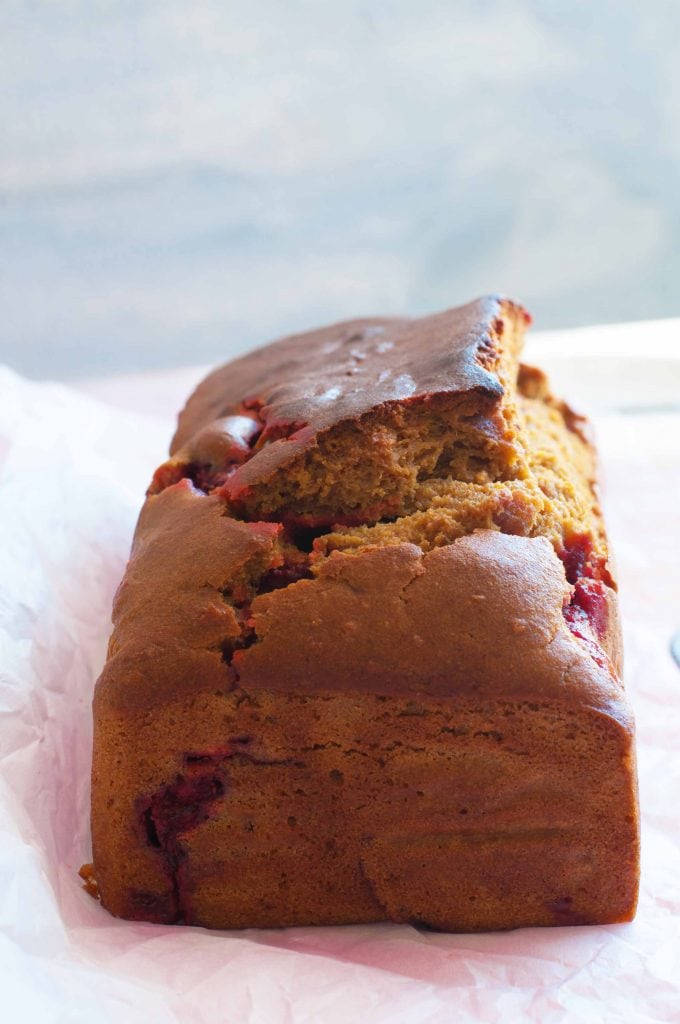 Close up shot of Healthy Whole Wheat strawberry cake