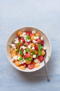 Watermelon and MuskMelon Salad with Ricotta Cheese