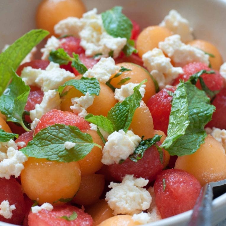Watermelon and MuskMelon Salad with Ricotta Cheese