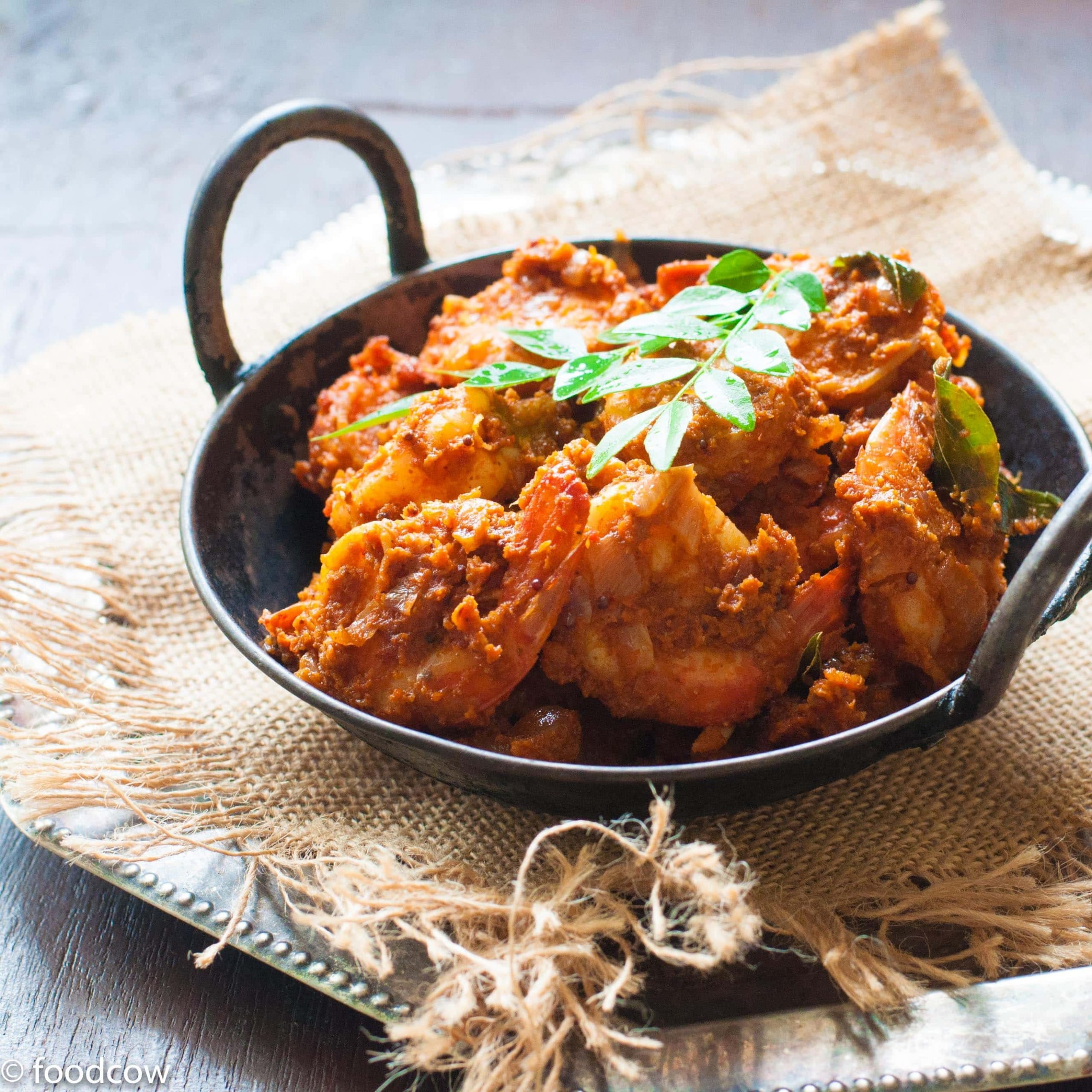 Mangalorean Prawn Sukka - A spicy, tangy Prawn roast from the west coast of india made with chillies,tamarind and fresh coconut.