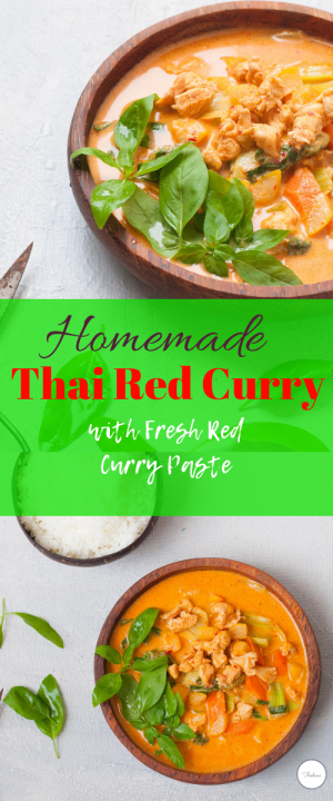 Thai Red Curry with Homemade Red Curry Paste - A spicy Coconut curry made with Red Chillies,Lemon Grass and Galangal.