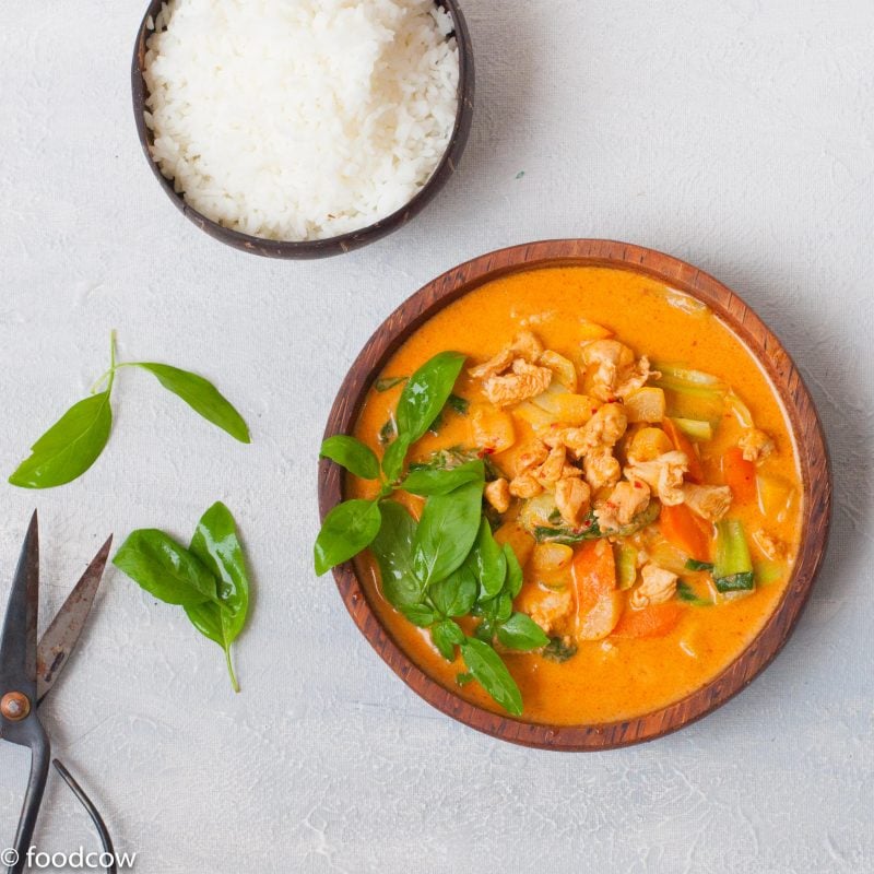 Thai Red Curry with Homemade Red Curry Paste - A spicy Coconut curry made with Red Chillies,Lemon Grass and Galangal.