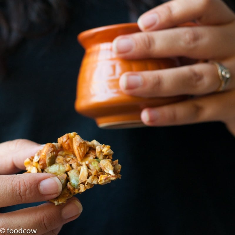 Seeds & Nuts Chikki or Brittle with healthy Sunflower & Pumpkin Seeds,Nuts and Palm Sugar or Jaggery.Delicious, easy to make healthy snack.