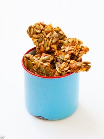 Seeds & Nuts Chikki or Brittle with healthy Sunflower & Pumpkin Seeds,Nuts and Palm Sugar or Jaggery.Delicious, easy to make healthy snack.