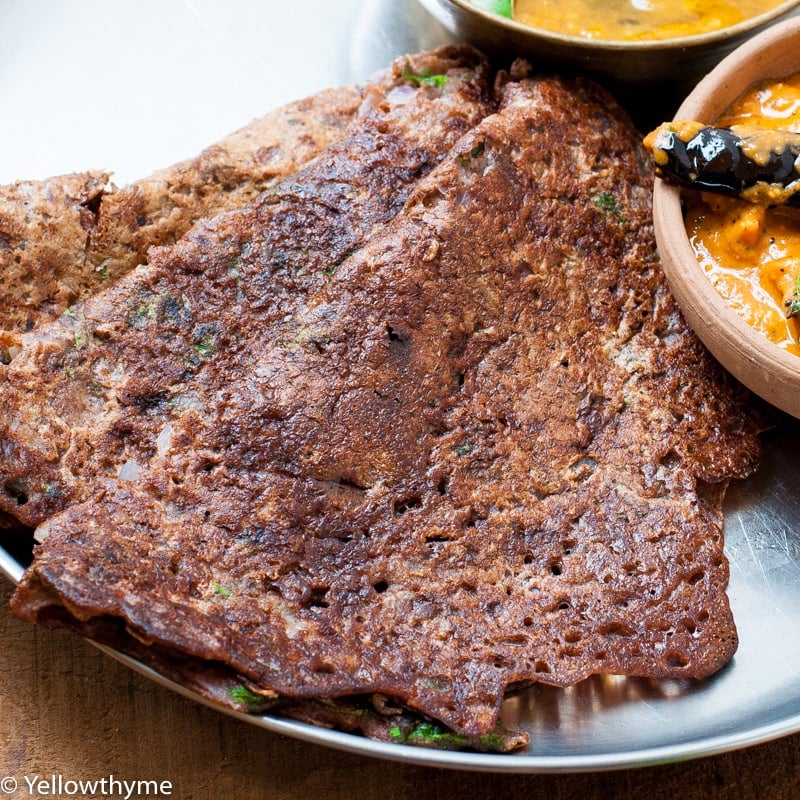 Instant Ragi Dosa recipe - Finger millet Crepe without Dairy or Wheat.