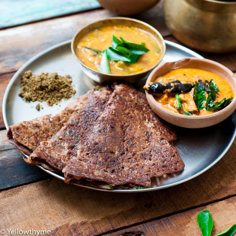 Instant Ragi Dosa recipe - Finger millet Crepe without Dairy or Wheat.