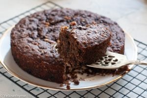 Healthy Ragi Banana Cake with Chocolate Chips and Walnuts - Eggless and Gluten Free Cake made with un refined Sugar ,Oats and Finger Millet.