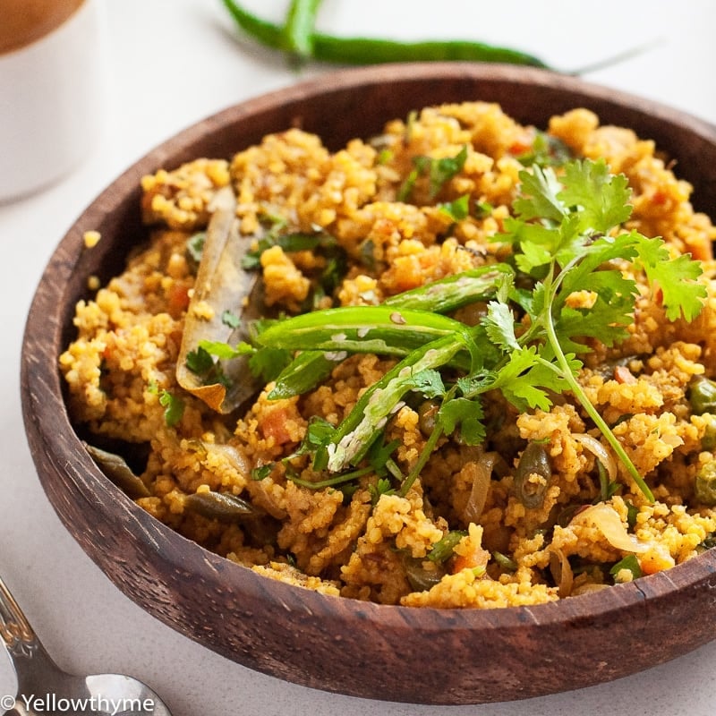 Healthy Foxtail Millet Tehri - Vegetarian Indian Turmeric Millet Pulav Recipe