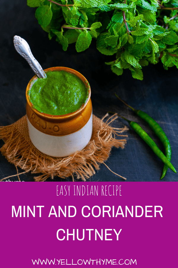 Indian Green Chutney Recipe with Coriander and Mint leaves.This Chutney is Vegan,Paleo and whole 30 approved and Gluten Free. #chutney #greenchutney #simple #mintchutney #corianderchutney