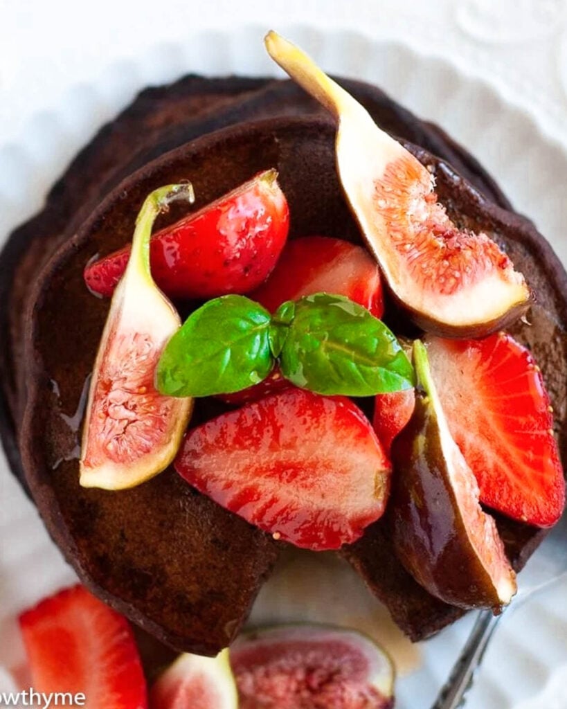 Ragi Chocolate Pancake with strawberries, figs and honey