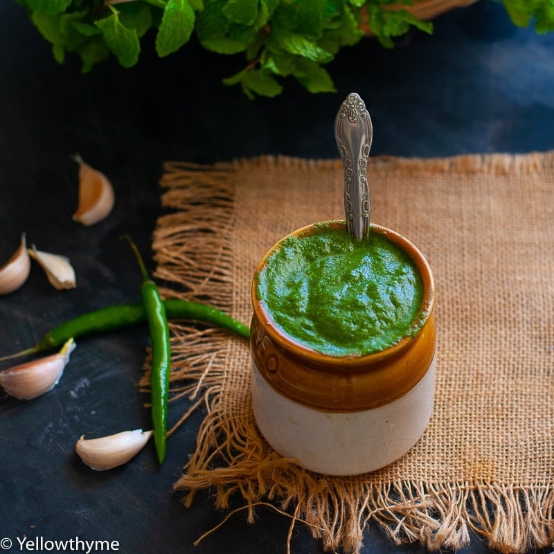 Indian Green Chutney Recipe with Coriander and Mint leaves.This Chutney is Vegan,Paleo and whole 30 approved and Gluten Free. #chutney #greenchutney #corianderchutney #mintchutney