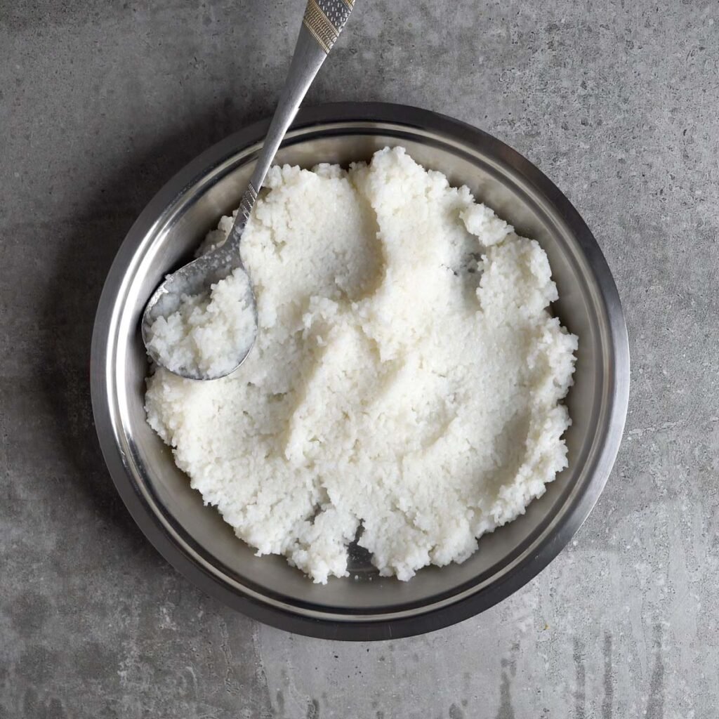 Mashed rice in a large plate