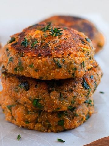 Quinoa and Sweet Potato Patties - Healthy, Vegan, Gluten Free & Nutrient Dense patties perfect for burger or a pita or just rolled in a few lettuce leaves