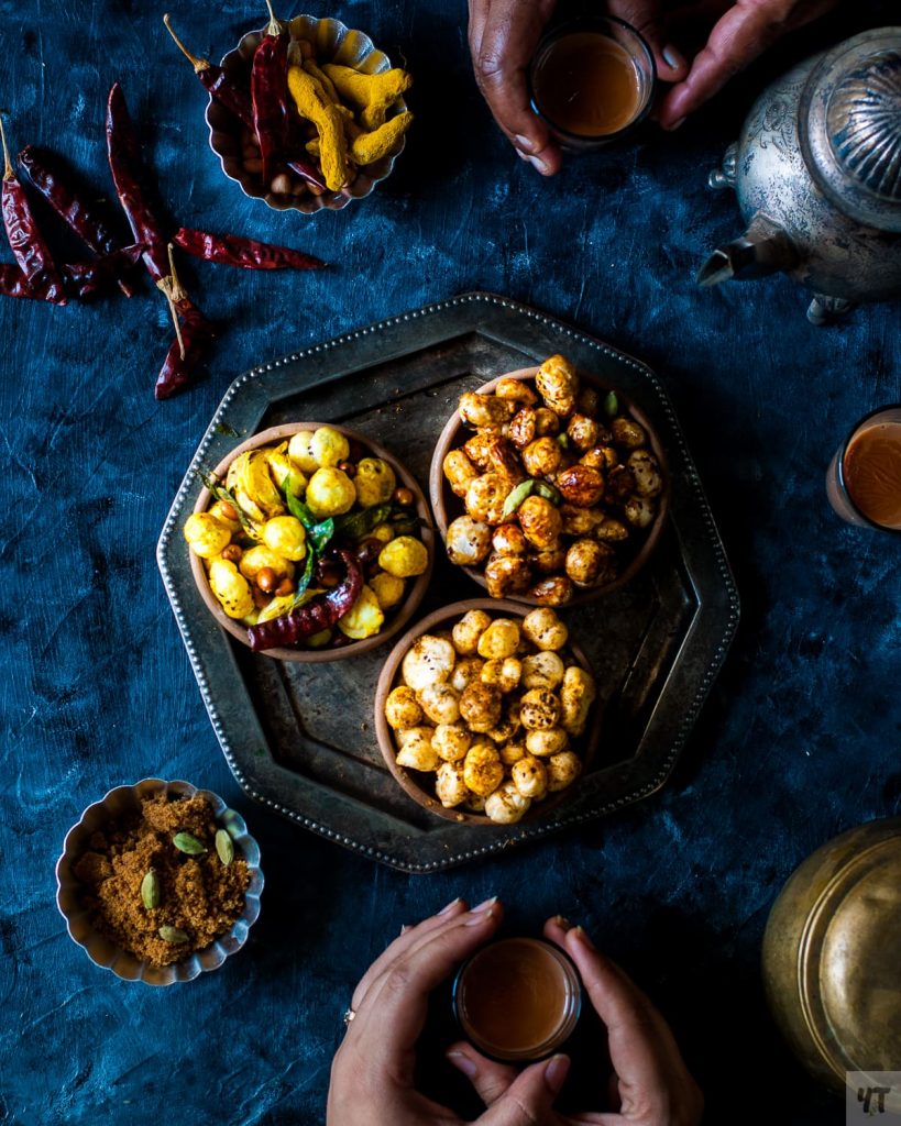 Roasted Makhana Recipe - Three ways -. Curry leaf and Ghee roasted, Sweet Jaggery and cardamom and Italian herbs makhana. Healthy, Vegan, Gluten Free snack.