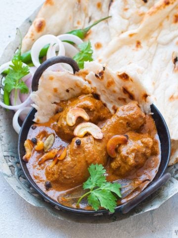 Mughlai Chicken Korma -North Indian Chicken Curry made Cashews,Poppy Seeds and whole Spices.A quick Instant Pot recipe and slow stove top recipe included. #instantpot #korma #chickenkorma #mughlai #northindianchicken #chickencurry