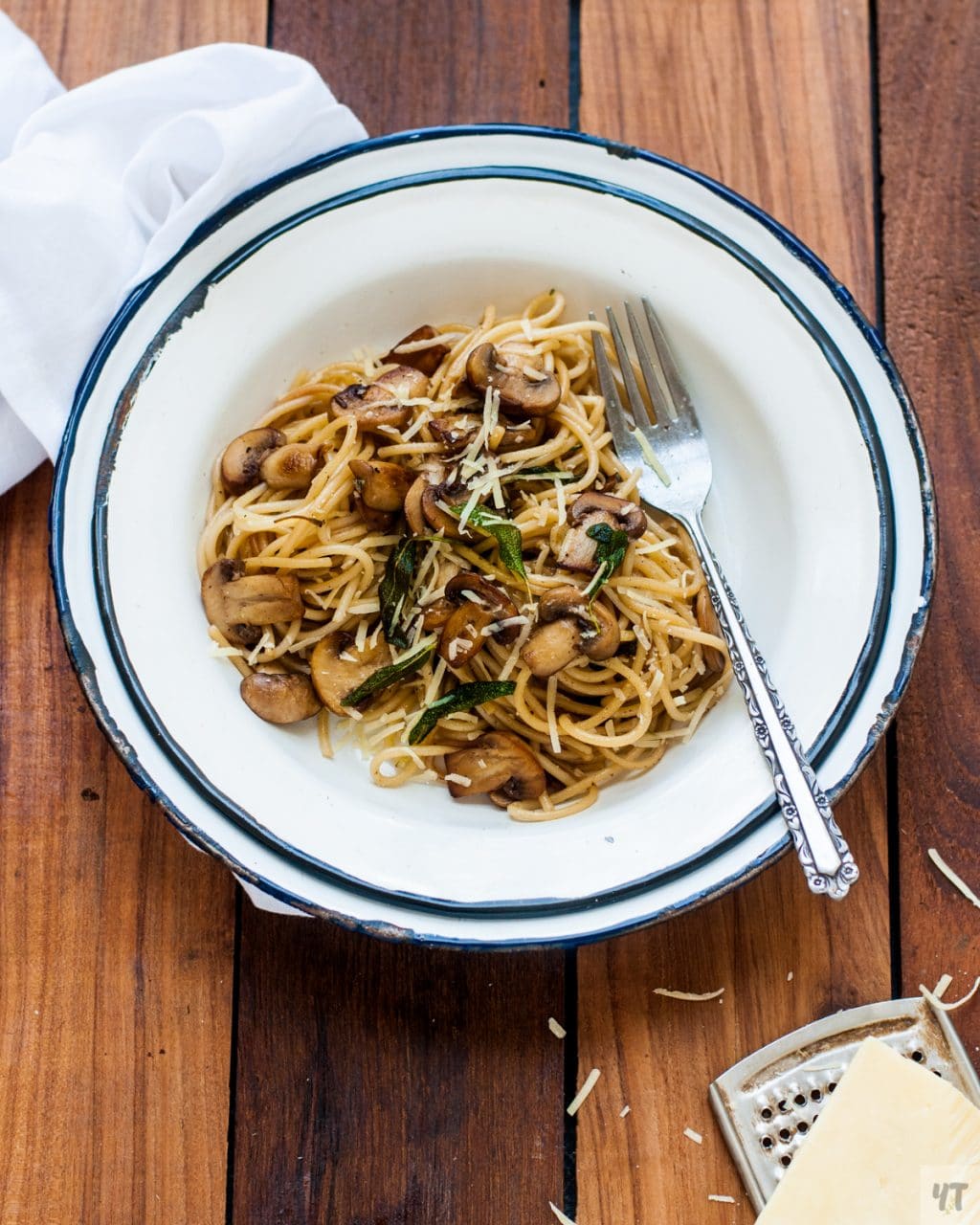 Pasta in Mushroom Butter Garlic Sauce - Easy Weeknight Pasta dinner made with Butter, Olive Oil, garlic, herbs , pasta and parmesan Cheese.