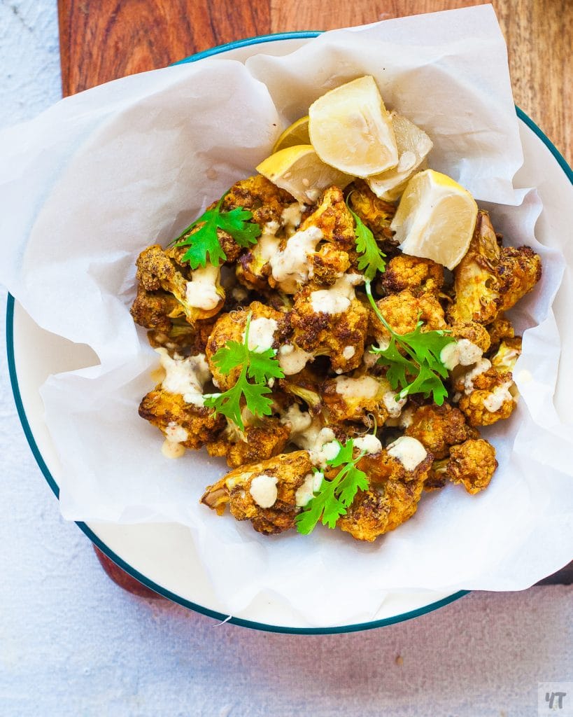 Air Fryer Curry Cauliflower - Super Crispy, spicy cauliflower fried in airfryer with only 1 teaspoon of oil.Super low carb Vegan Recipe. #cauliflower #lowcarb #vegan #paleo #whole30 #airfryer