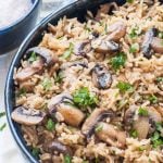 Mushroom Parmesan Rice- Buttery Cheesy Parmesan rice with caramalised mushrooms,garlic and parsley made in pressure cooker within 30 minutes. #mushroom #instantpot #parmesanrice #rice #mushroomrice #recipe #vegetarian #pressurecookerrice