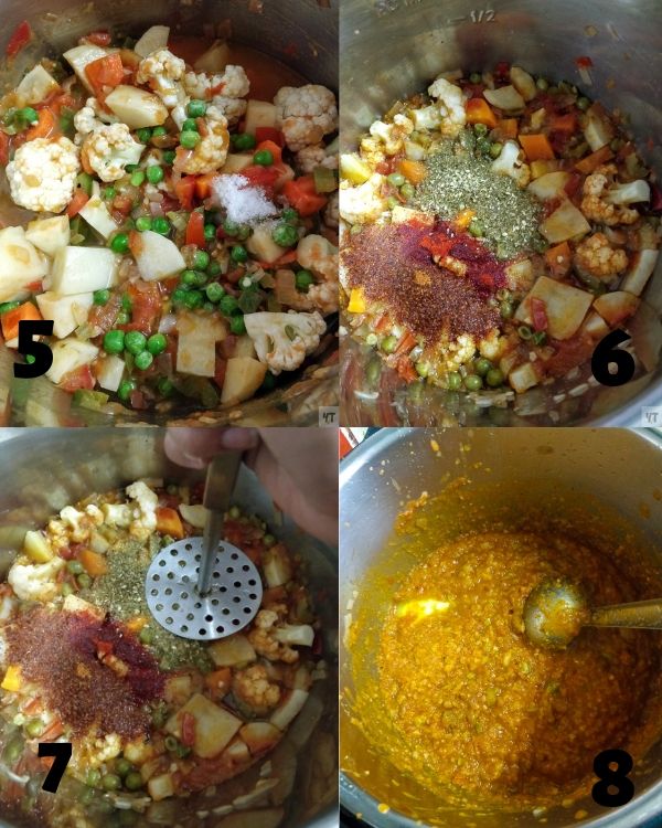 Step by step Making of instant pot Pav Bhaji.Crushing the cooked vegetable step.