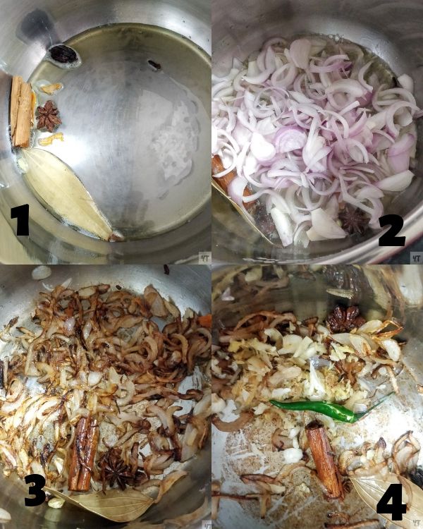 Frying the onions for Instant Pot Veg Biryani 