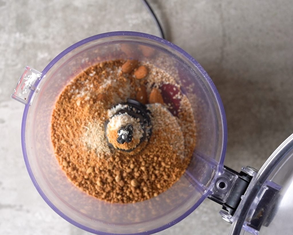 Powdering the nuts and jaggery