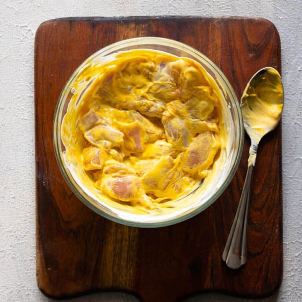 marinated chicken thighs with yogurt turmeric and salt