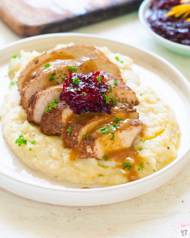 Cranberry sauce on Turkey and Mashed potatoes