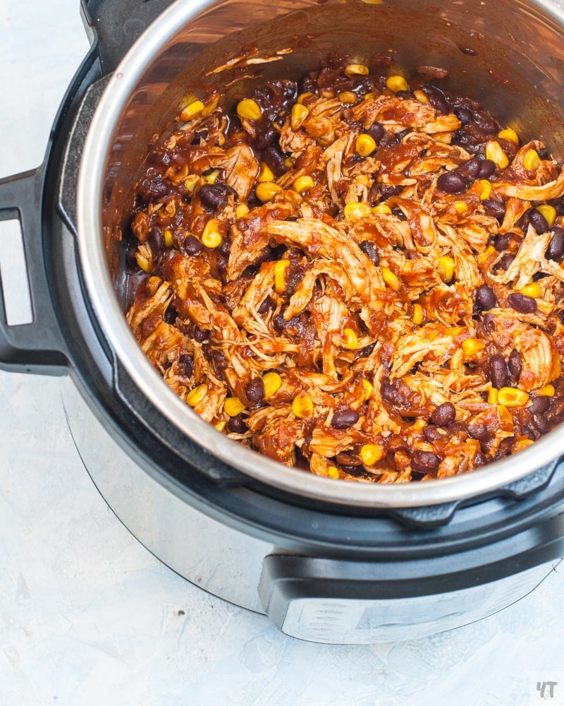 Salsa chicken with beans,corn and salsa in the instant pot