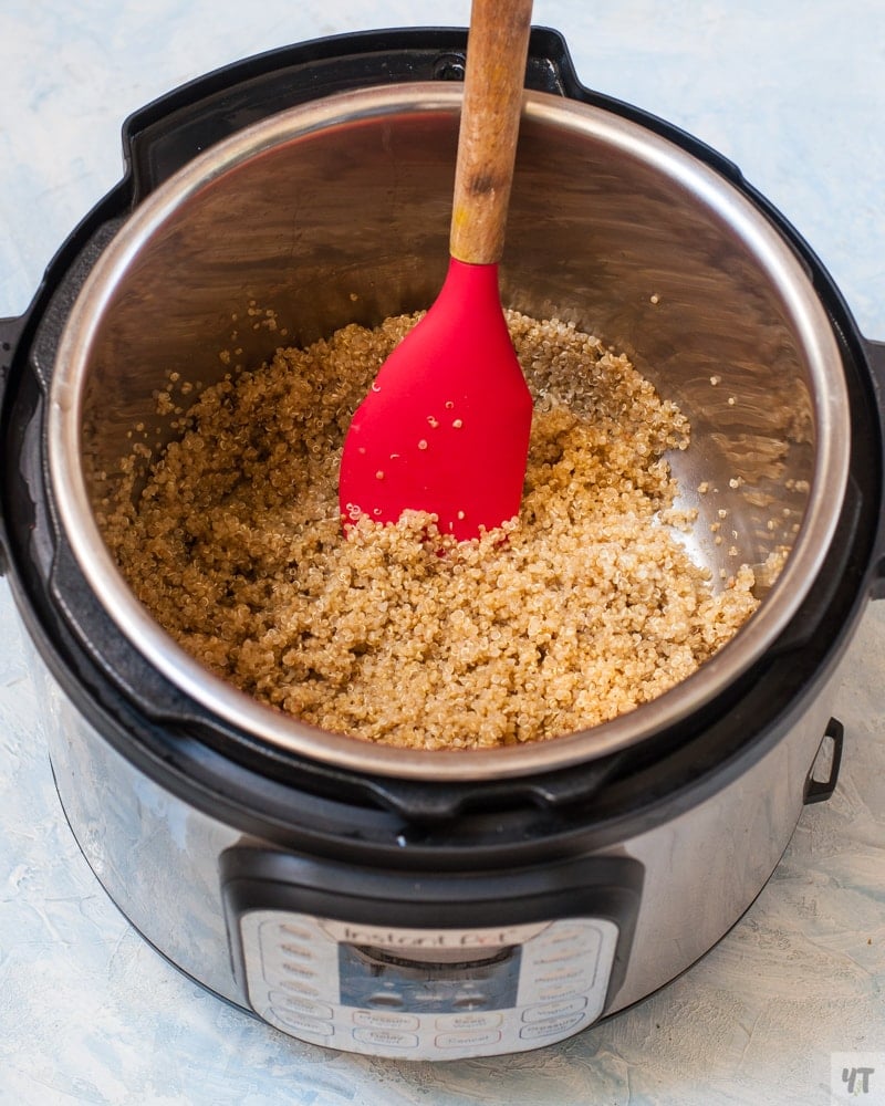 Instant Pot Quinoa with a red ladle