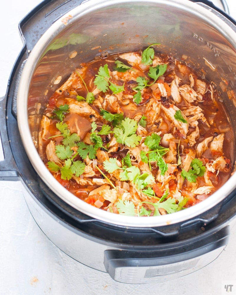 Instant Pot Chicken Tinga - Mexican Shredded Chicken in spicy Red Sauce