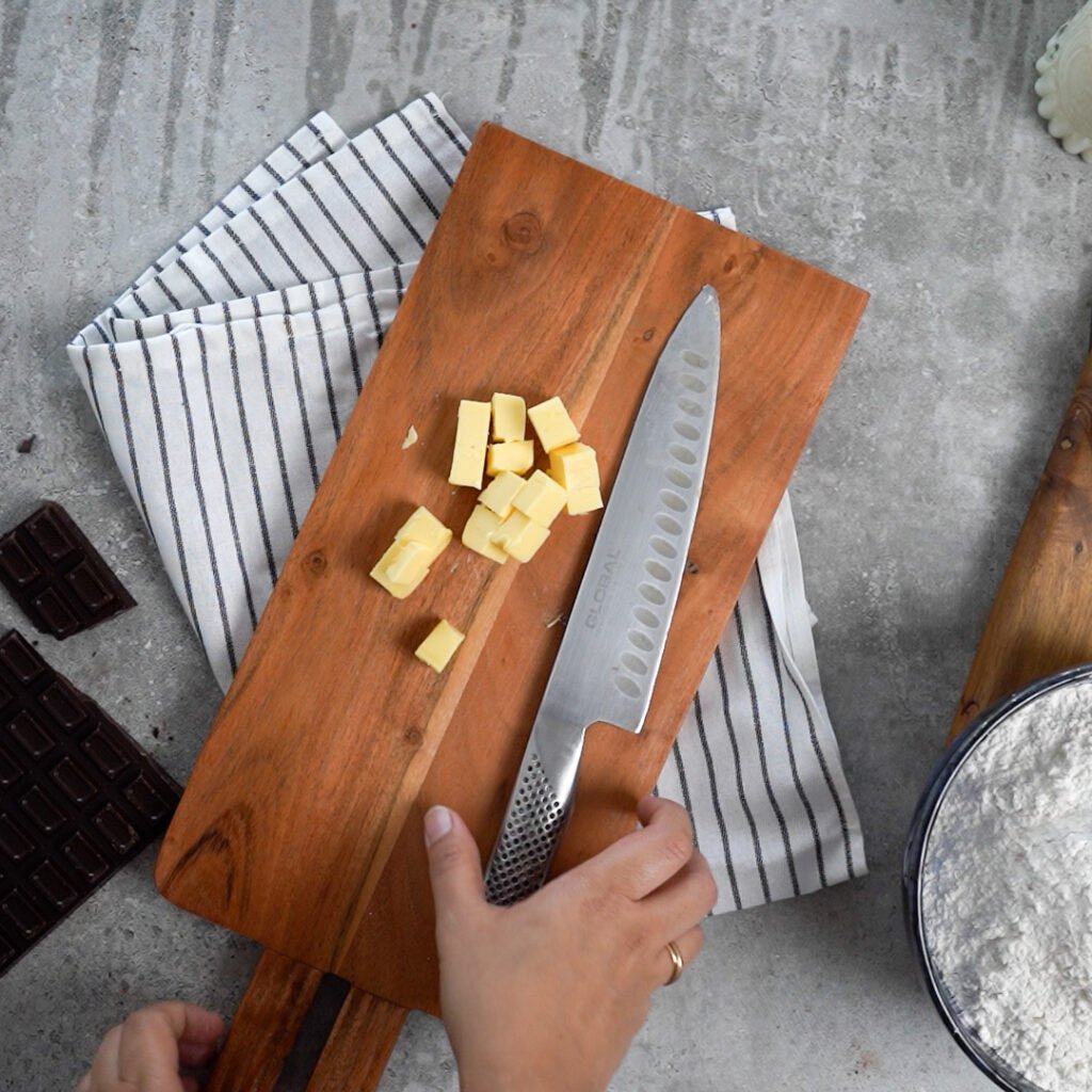 Cut Butter into Cubes to make babka dough