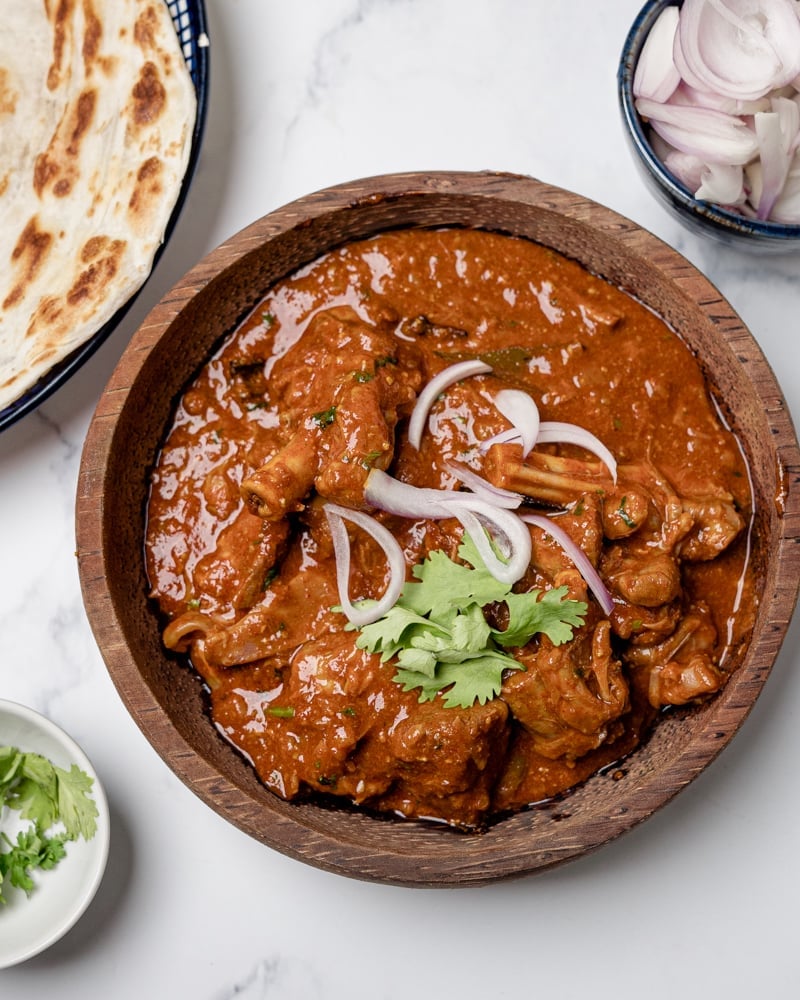 Instant Pot Lamb Rogan Josh - Indian Lamb Curry in a brown bowl