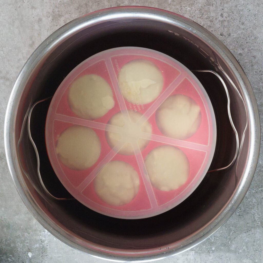 pancake mix in the molds, in the instant pot