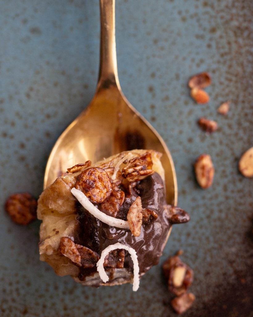 air fried banana on a spoon