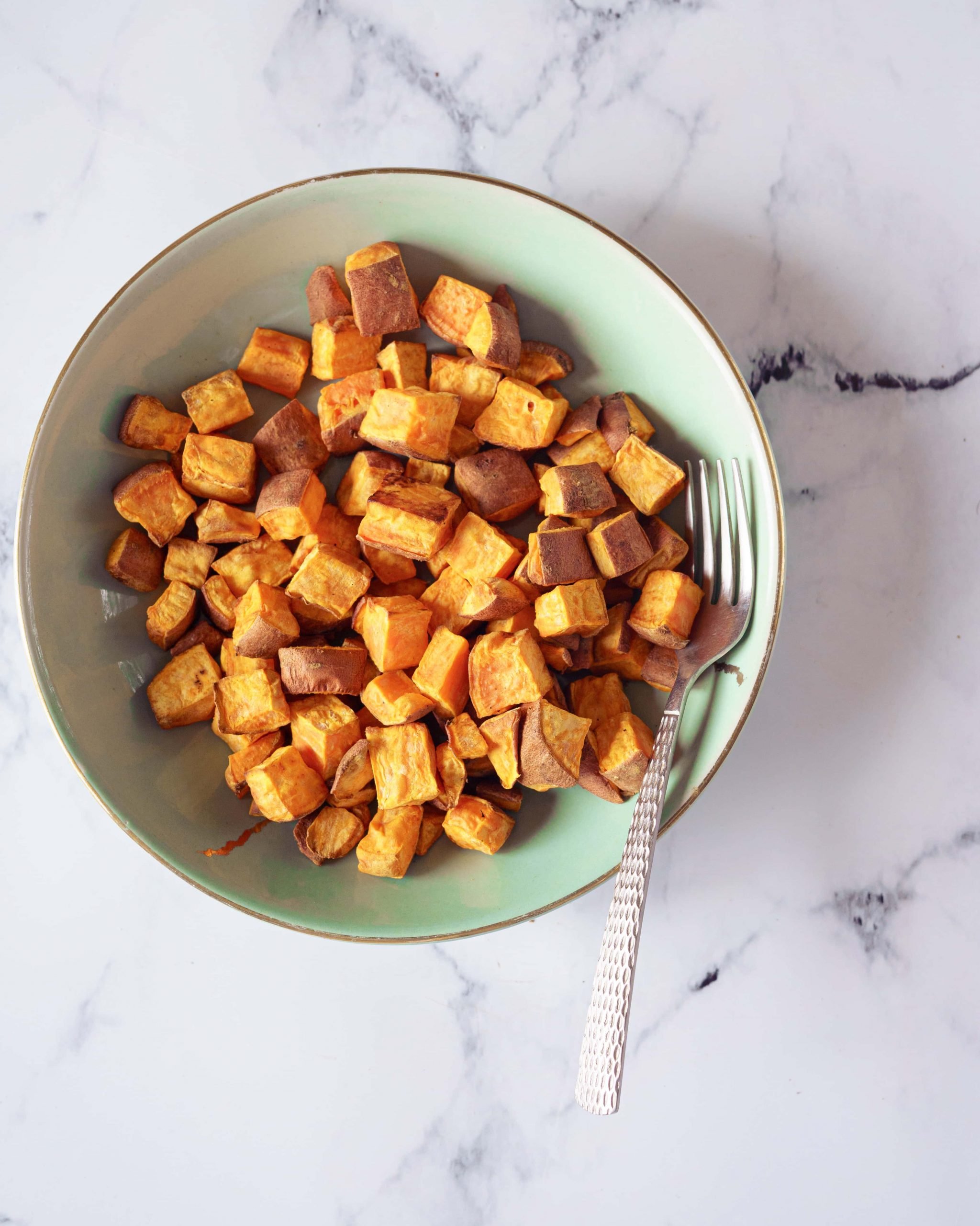 Air fry sweet potato cubes