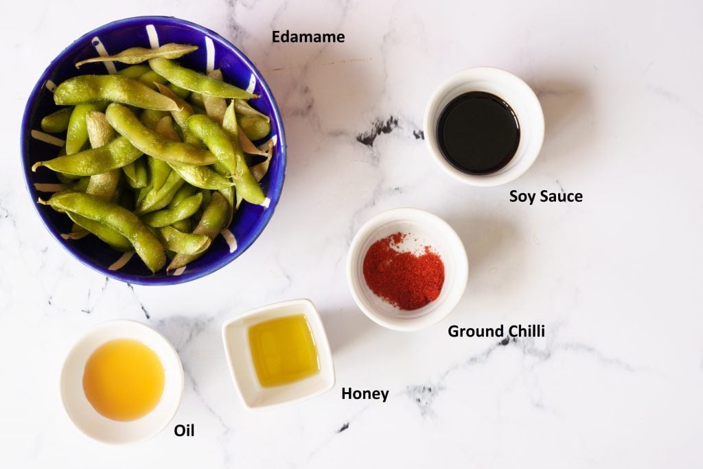 Ingredients for Honey Chilli Edamame 
