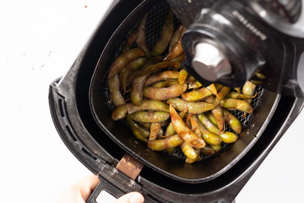 Edamame in the air fryer basket