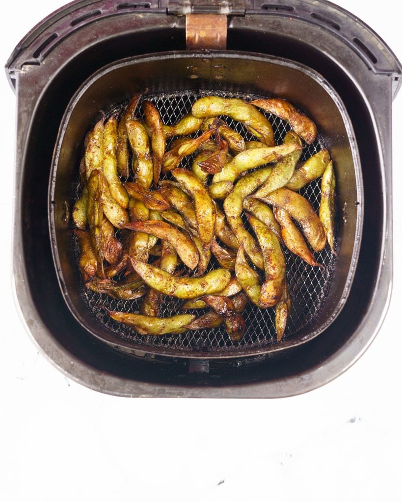 Honey Chilli Edamame in the airfryer basket