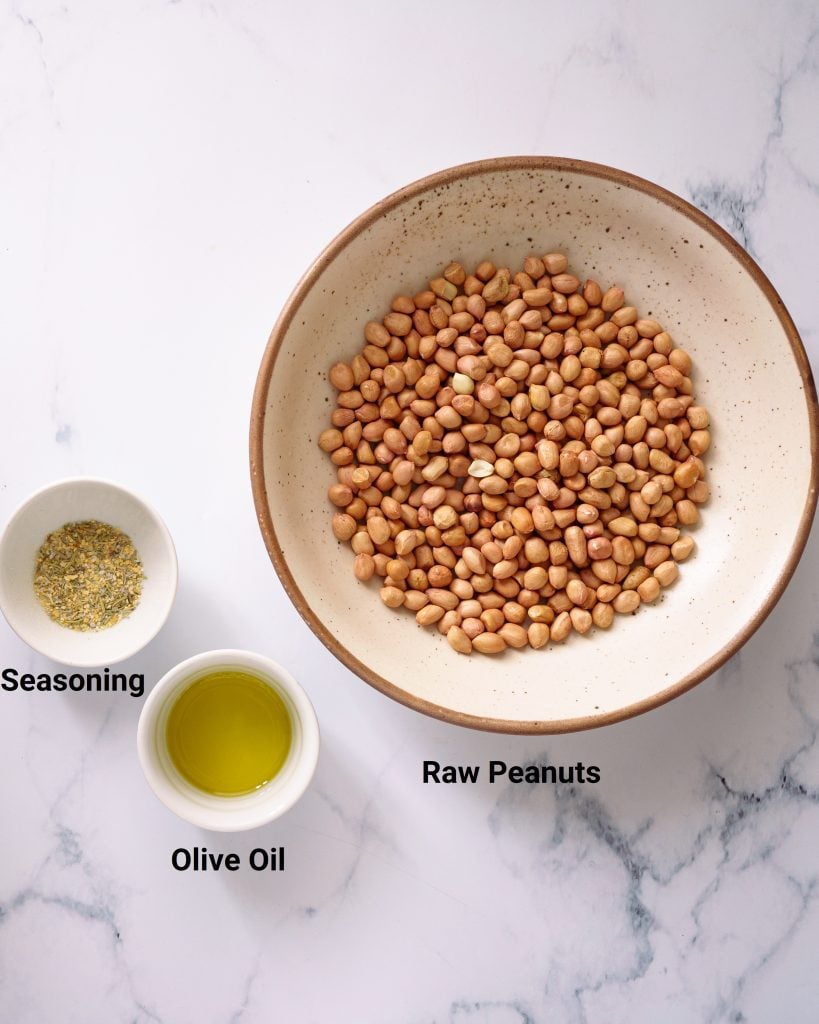ingredients for Air Frying Peanuts - peanuts,oil and seasoning