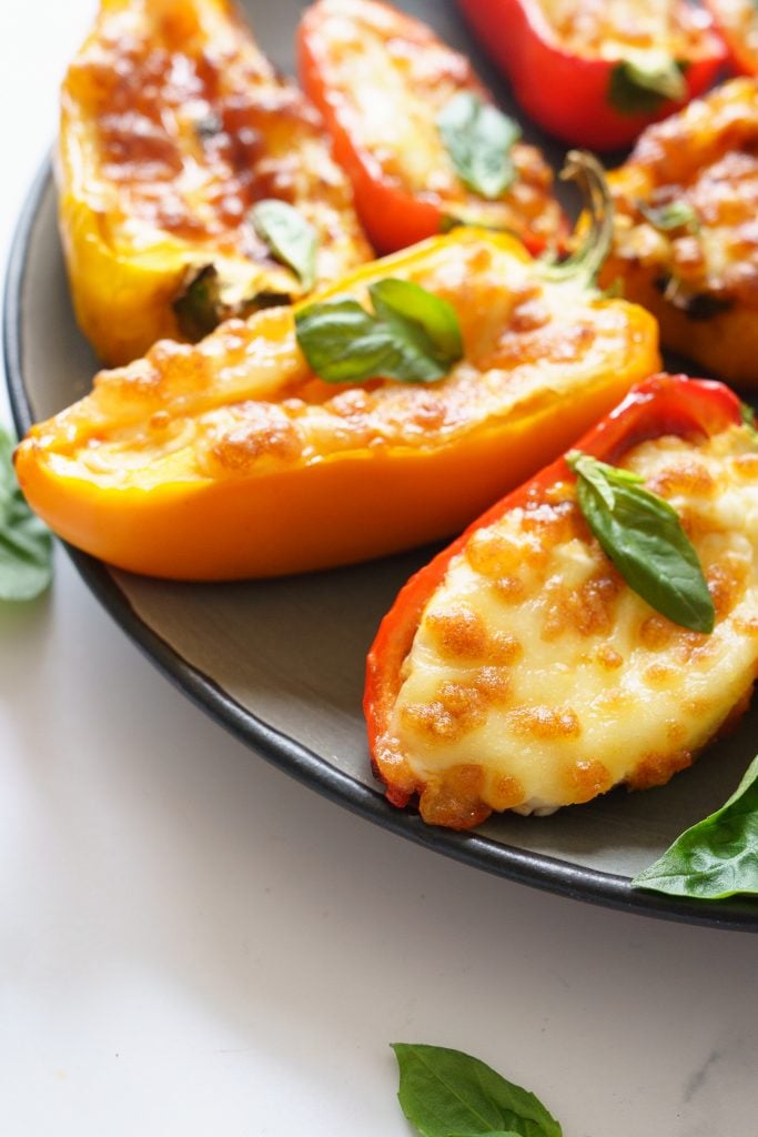 Air Fryer Mini Peppers on a grey plate