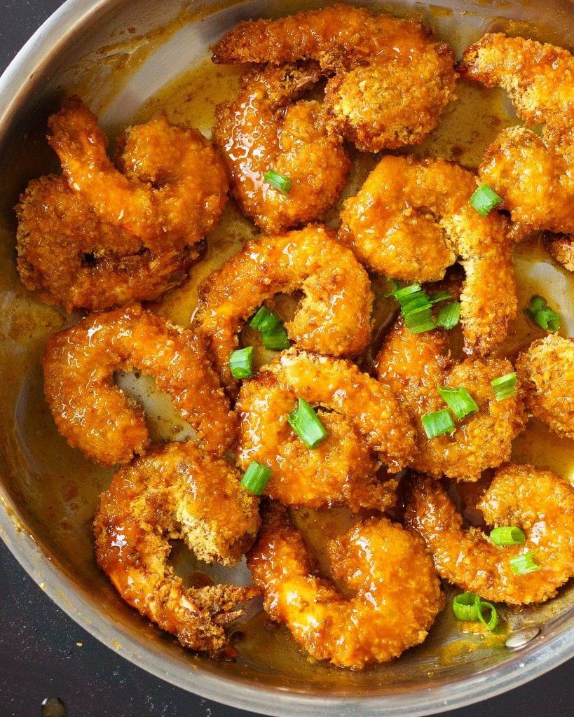 Buffalo shrimp in a pan