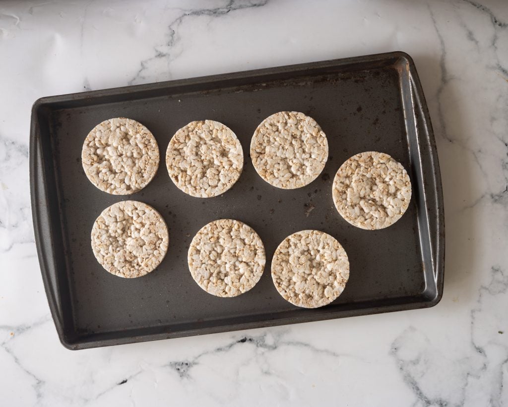 Rice cakes in a grey tray