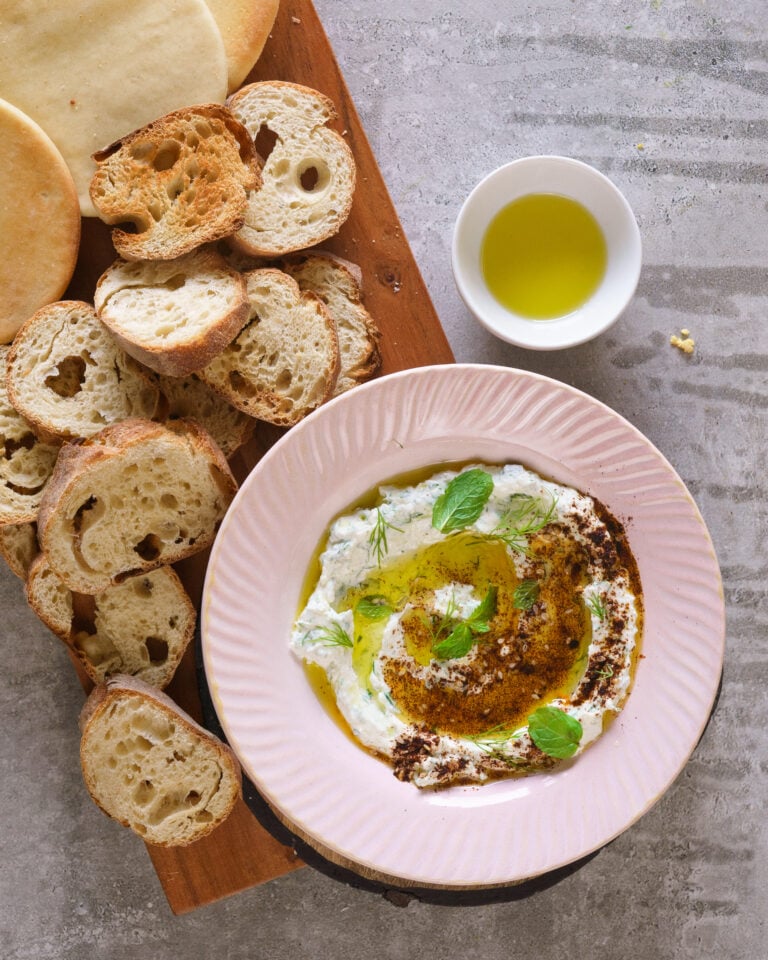 Garlic Labneh Lebanese Yogurt Dip with Garlic & Herbs