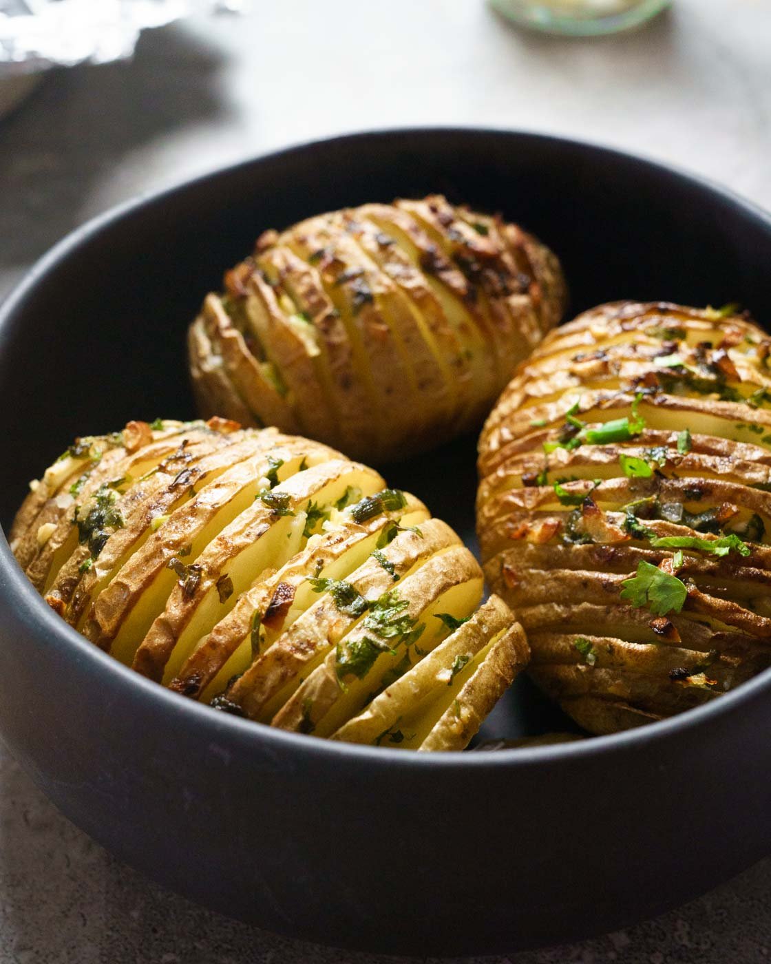 Air Fryer Hasselback Potatoes - The Salted Pepper