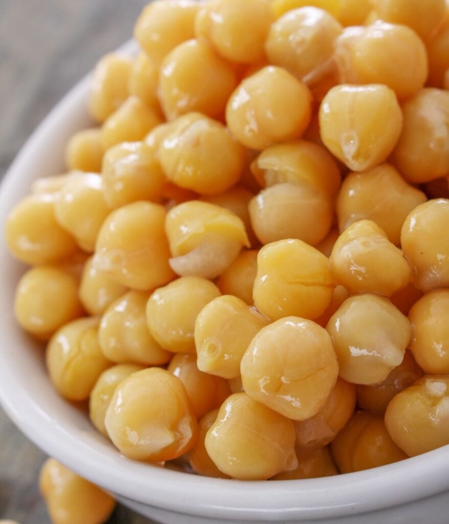 close up of cooked chickpeas
